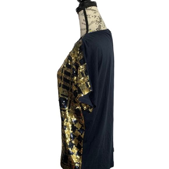 Michael Kors Women's Size Medium Blouse Black & Gold Sequins Holiday Christmas - Picture 8 of 12